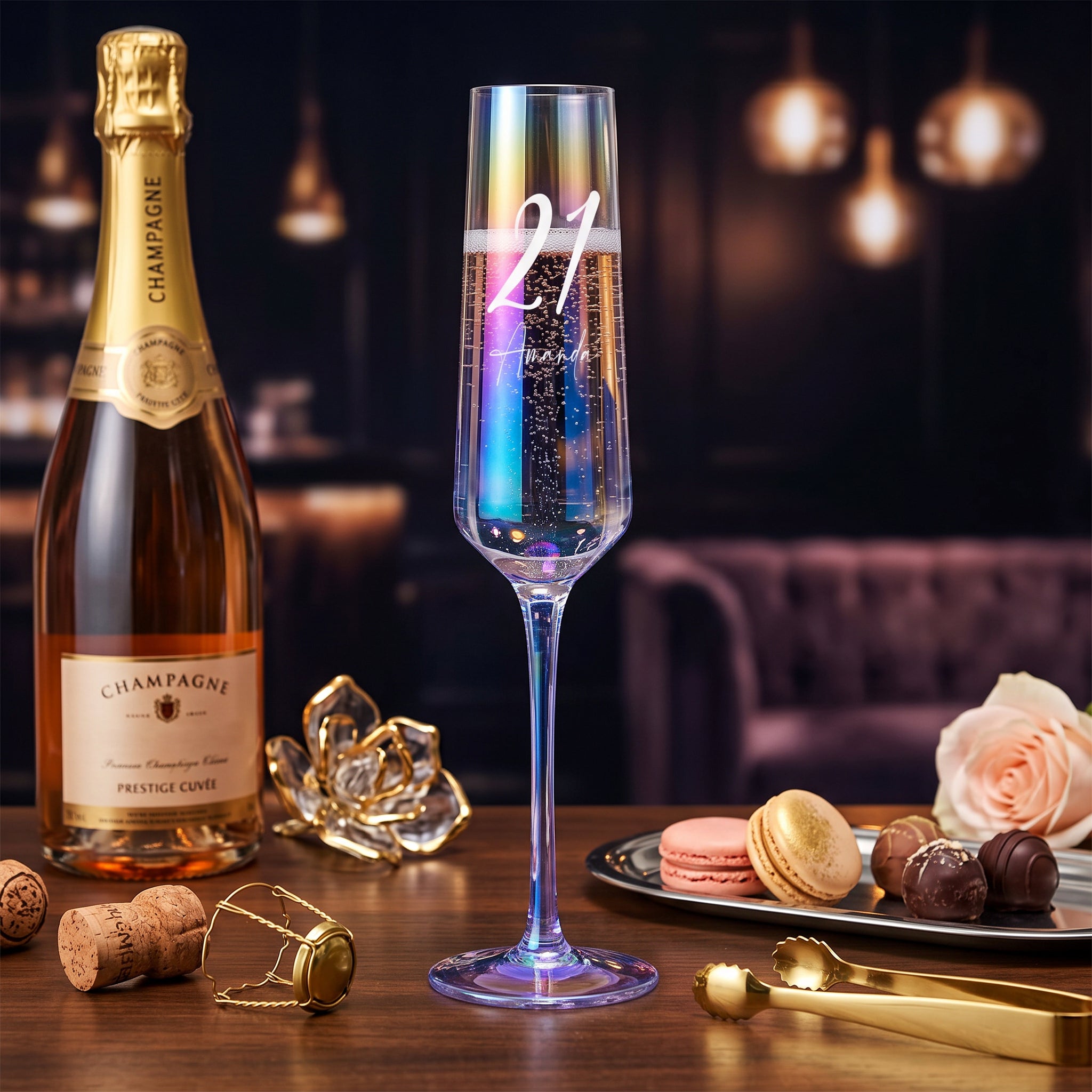 Personalised Champagne Glass | 21st Birthday Iridescent Prosecco Gift champagne glass ukgiftstoreonline