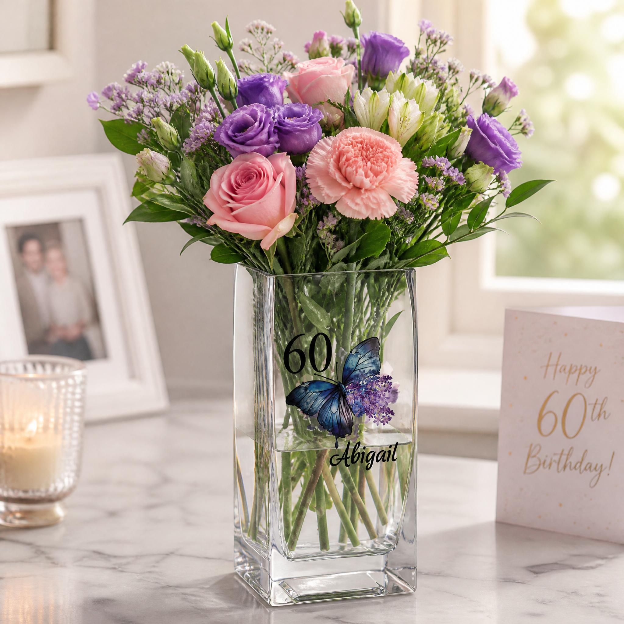 Personalised 60th Birthday Flower Vase Gift Present With Butterfly Personalised Flower Vase ukgiftstoreonline