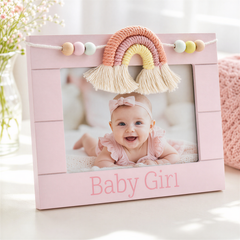 Pink Baby Girl Photo Frame – Pastel Rainbow Design | 4x6 Keepsake Baby Gift ukgiftstoreonline
