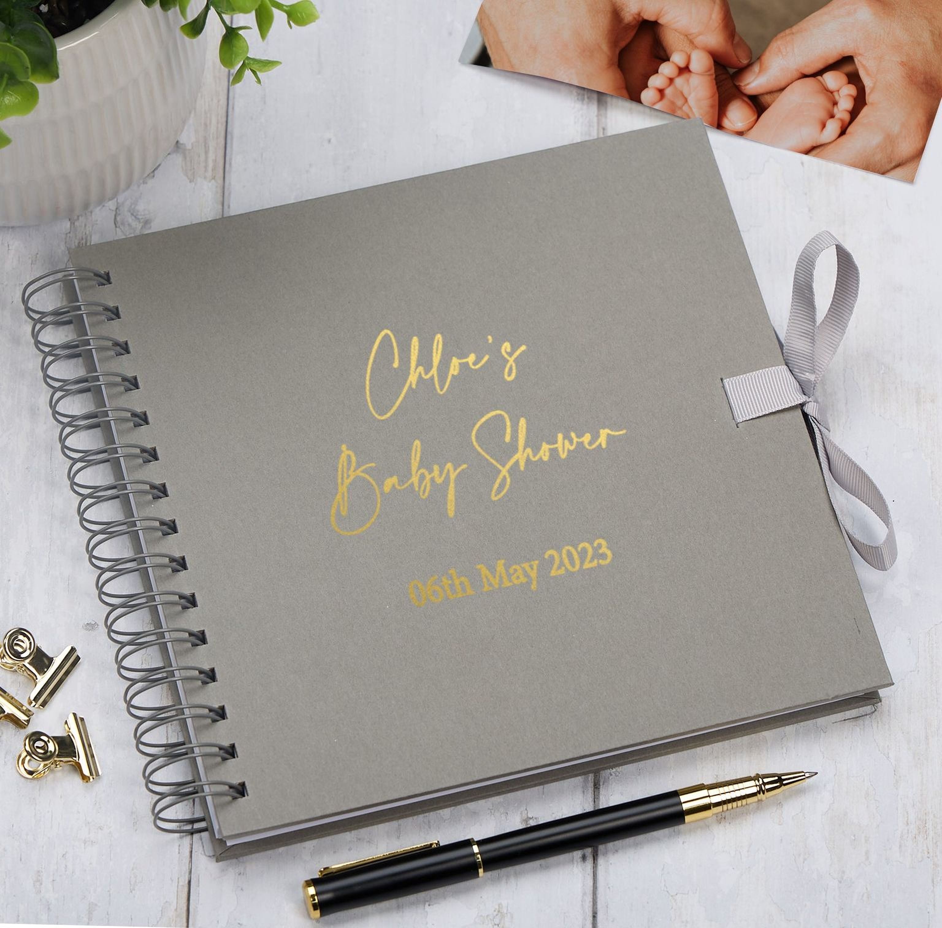 Personalised Baby Shower Multiple Colour Guest Book Scrapbook or Photo Album Foil Print Scrapbook ukgiftstoreonline