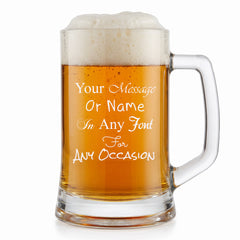 Personalised Engraved Beer Stein Glass, 510ml Capacity, Laser Engraved, Dishwasher Safe, Gift Boxed personalised beer glasses ukgiftstoreonline