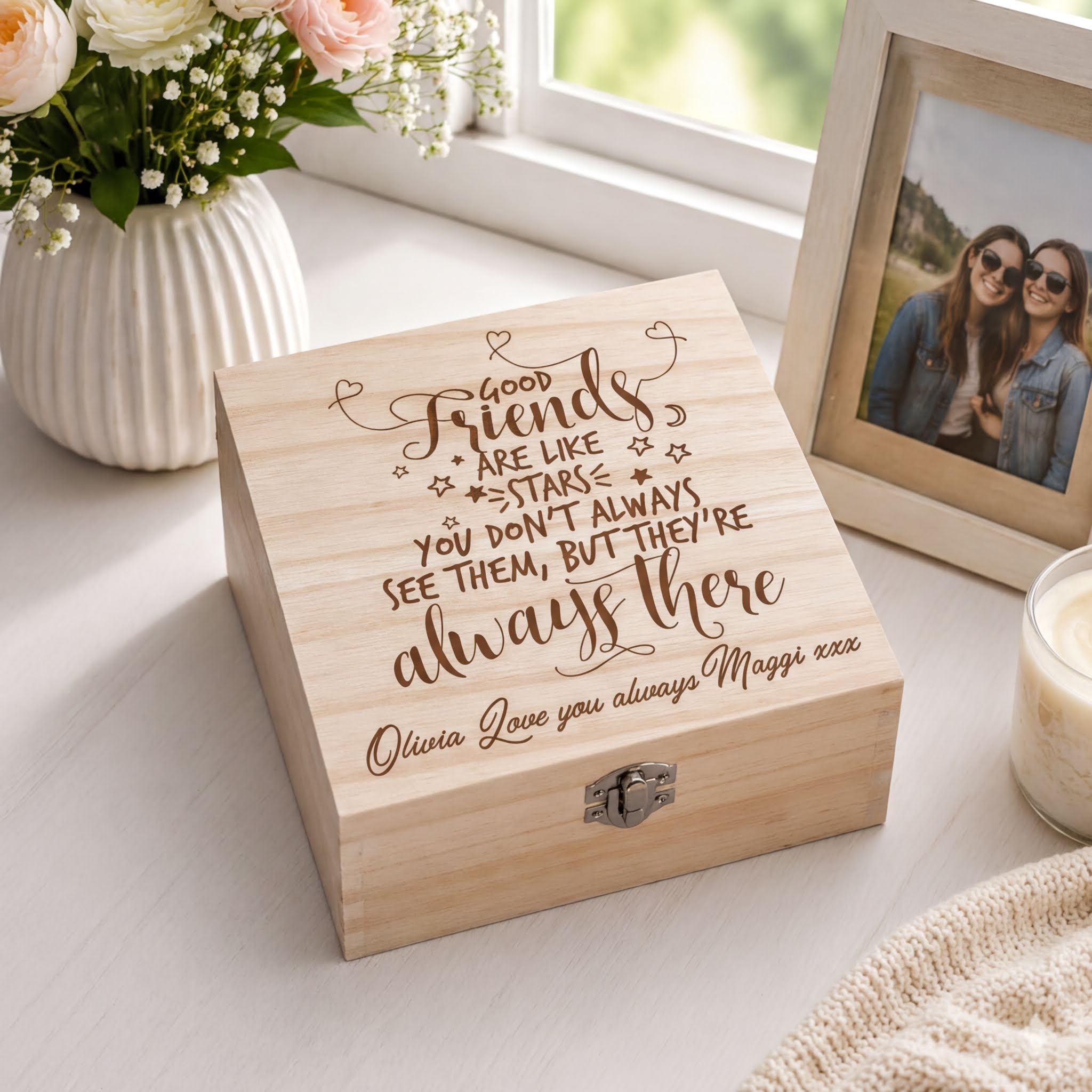 Personalised Keepsake Box - Custom Engraved Wooden Photo Storage Gift For Friendship Keepsake Memory Box ukgiftstoreonline