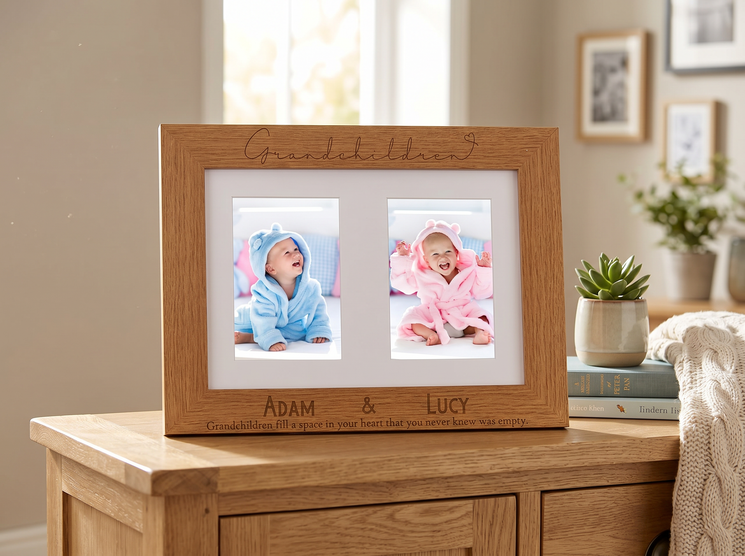 Personalised Grandchildren Double Wooden Photo Frame Gift Photo Frame ukgiftstoreonline