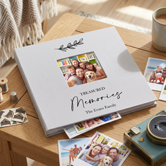 Personalised Family Memories Photo Album Linen Cover With Leaf Design Guest Book ukgiftstoreonline