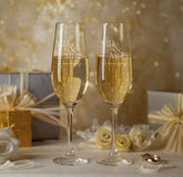 Personalised Engraved Wedding Champagne Glass Set Mr & Mrs Wedding Design, Custom Champagne Glasses, Engraved