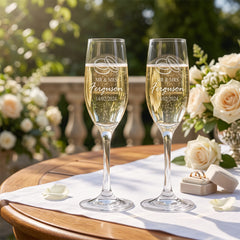 Personalised Engraved Wedding Champagne Glasses Set With Ring Emblem Personalised Champagne Glasses ukgiftstoreonline