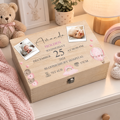 Personalised Wooden Baby Girl Memory Keepsake Box With Photos and Birth Details Keepsake Memory Box ukgiftstoreonline