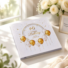 Personalised Large Linen 60th Birthday Photo Album With Balloons Photo Album ukgiftstoreonline