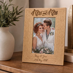 Engraved Wooden Photo Frame – Personalised Mrs and Mrs Wedding Gift Oak Finish wedding photo frame ukgiftstoreonline