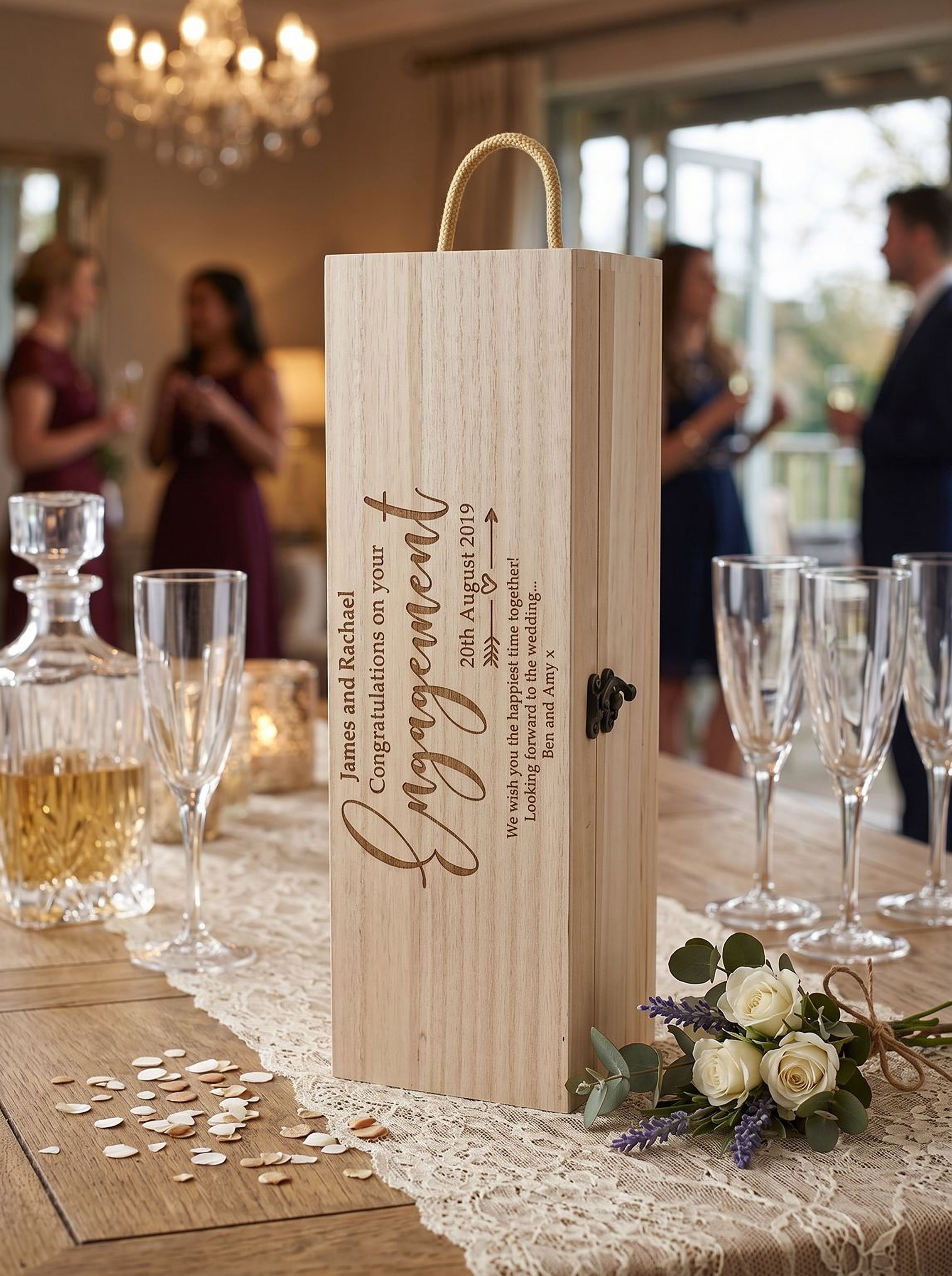 ukgiftstoreonline Personalised Engagement Gift Champagne or Wine Bottle Holder Gift Personalised Wine Glasses ukgiftstoreonline