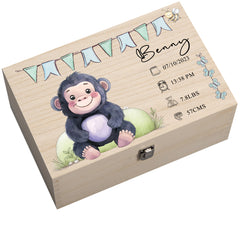 Personalised Wooden Baby Memory Keepsake Box With Cute Animals
