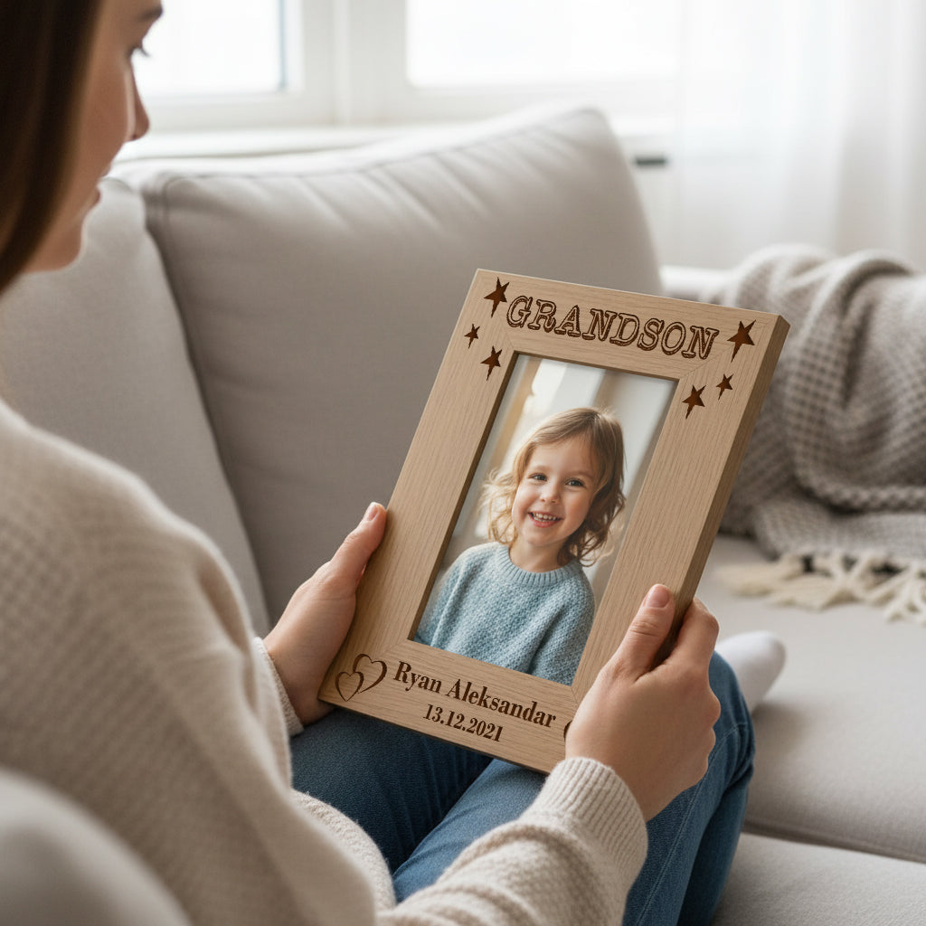 Personalised Grandson Portrait Wooden Photo Frame Gift Grandson Photo Frame ukgiftstoreonline