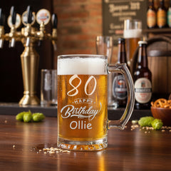 Personalised Engraved Tankard Beer Mug Stein With Thumb Handle Happy Birthday Gift Boxed, 510ml Classic Beer Glass, Any Name personalised beer glasses ukgiftstoreonline 80th Birthday