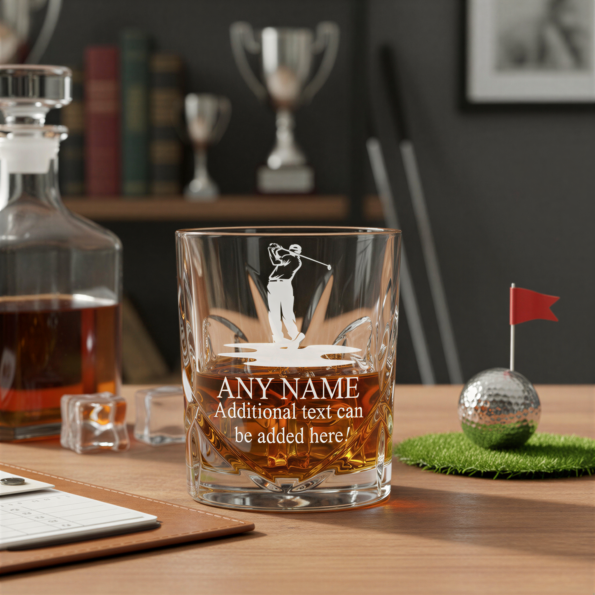 Engraved Sports Award Golf Theme Crystal Cut Whiskey Glass Gift Personalised Whiskey Glass ukgiftstoreonline