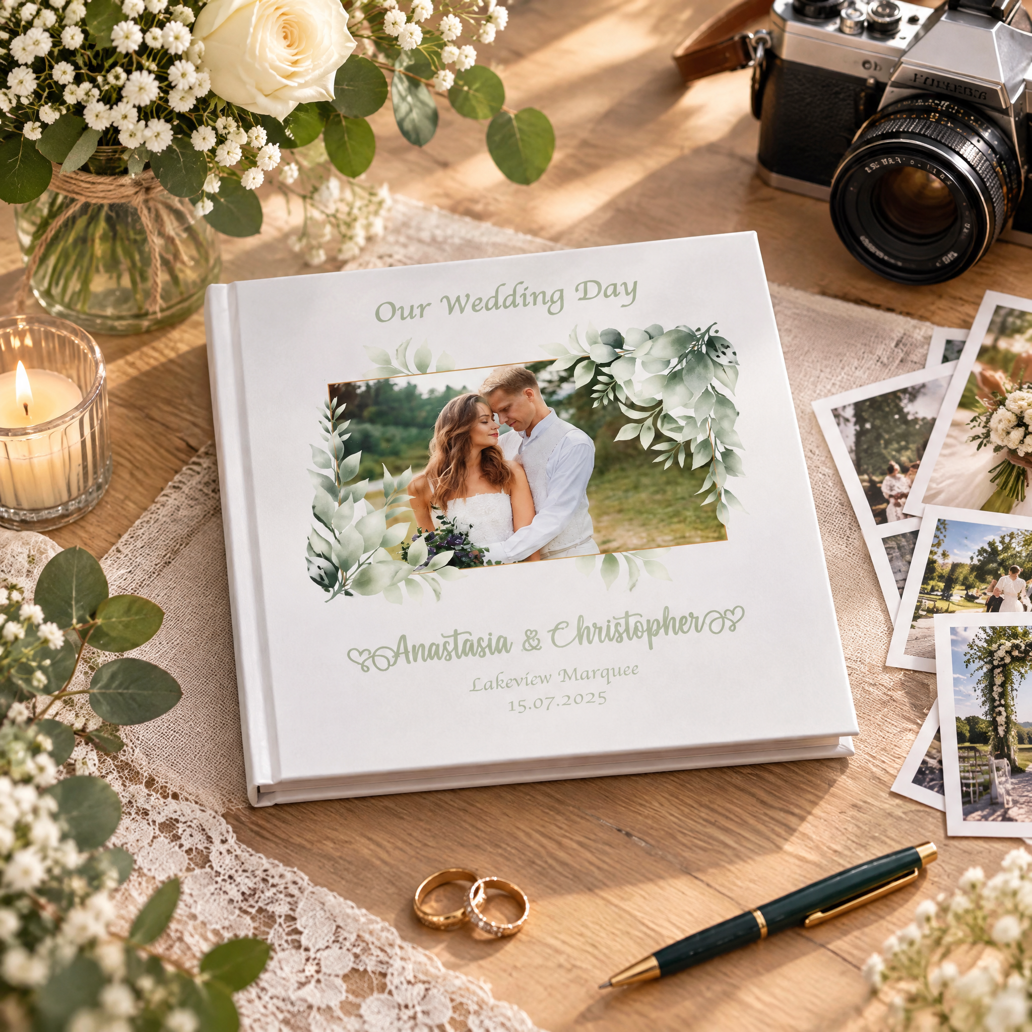 Personalised White Wedding Photo Album Gifts Custom Photo Design With Leaves Frame photo album ukgiftstoreonline