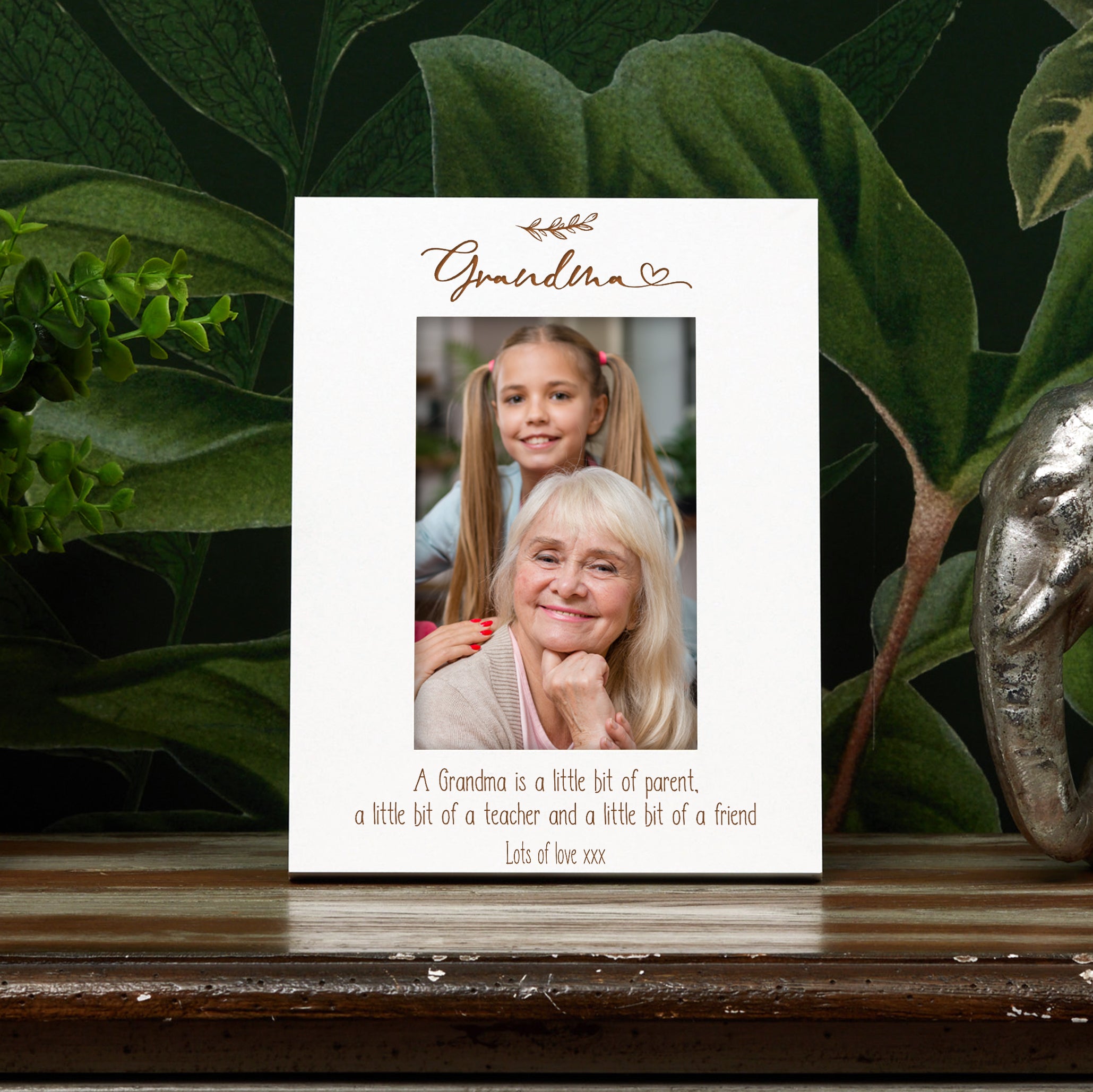 Grandma Personalised Portrait White Wood Photo Frame Leaf Design Family Photo frame ukgiftstoreonline