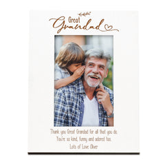 Great Grandad Personalised White Photo Frame Gift Portrait With Leaf Design