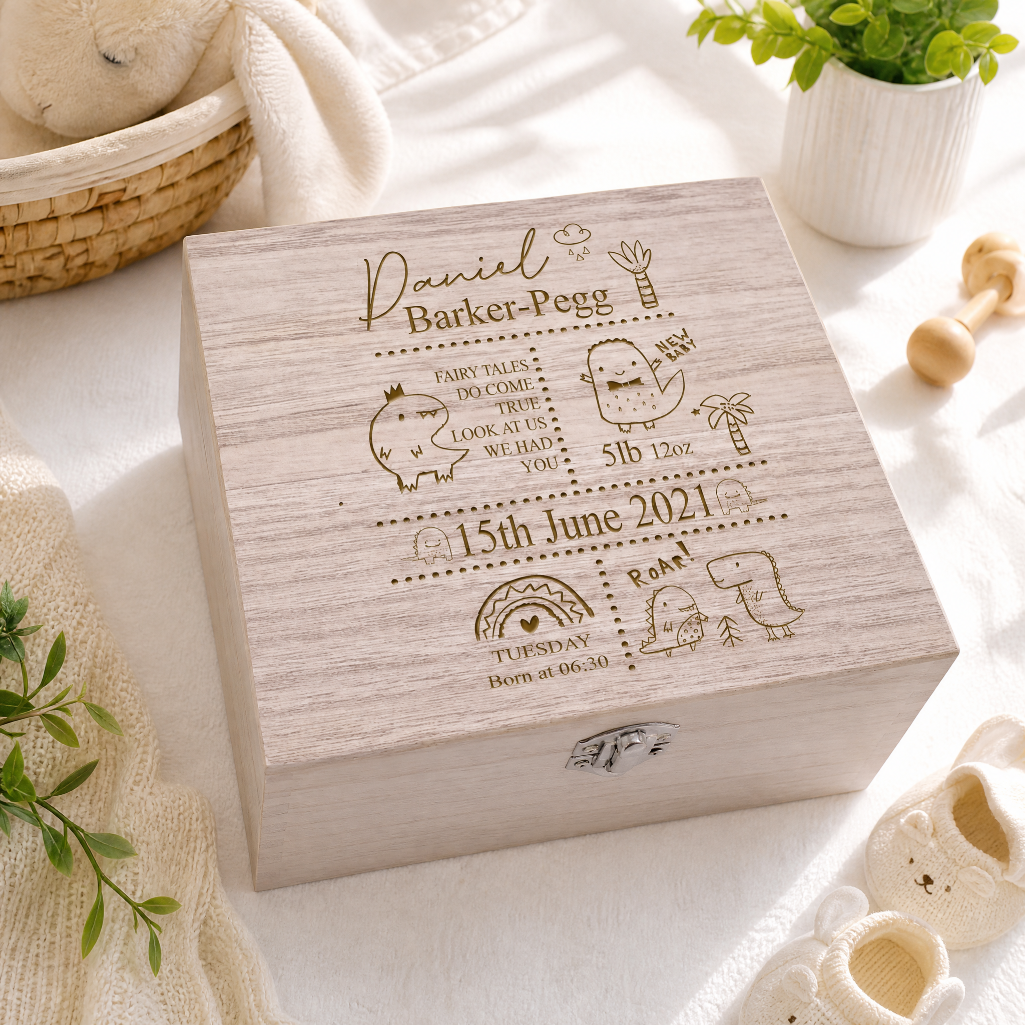 Personalised baby Memory Box Gift With birth Details Dinosaur Design Personalised baby gifts ukgiftstoreonline