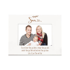 Son Personalised Landscape White Wood Photo Frame Leaf Design