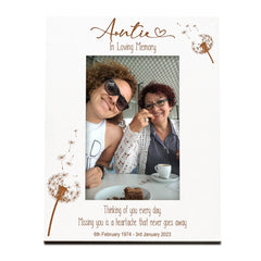 Auntie Remembrance White Photo Frame Personalised Portrait With Dandelions Family Photo frame ukgiftstoreonline