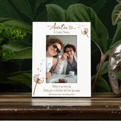 Auntie Remembrance White Photo Frame Personalised Portrait With Dandelions Family Photo frame ukgiftstoreonline