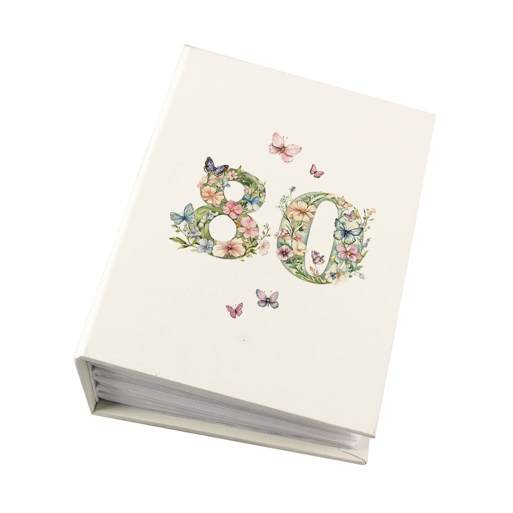 80th Birthday Photo Album Gift For Her 100 Photos 6"x4" Butterflies and Flowers Personalised Photo Album ukgiftstoreonline