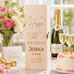 Personalised Birthday Any Age Wooden Wine or Champagne Gift Box Champagne Bottle Holders ukgiftstoreonline