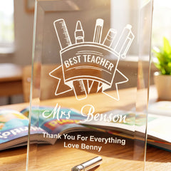 Teacher Thank You Plaque – Personalised Glass Award Plaque For Best Teacher Personalised Crystal Glass ukgiftstoreonline