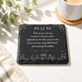 Mum Gift, Engraved Slate Stone Drink Coaster | Floral Design | 10Cm | Hand-Cut Raw Finish ukgiftstoreonline