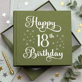 18th Birthday Photo Album, Olive Green Star Motif, 50 Prints ukgiftstoreonline