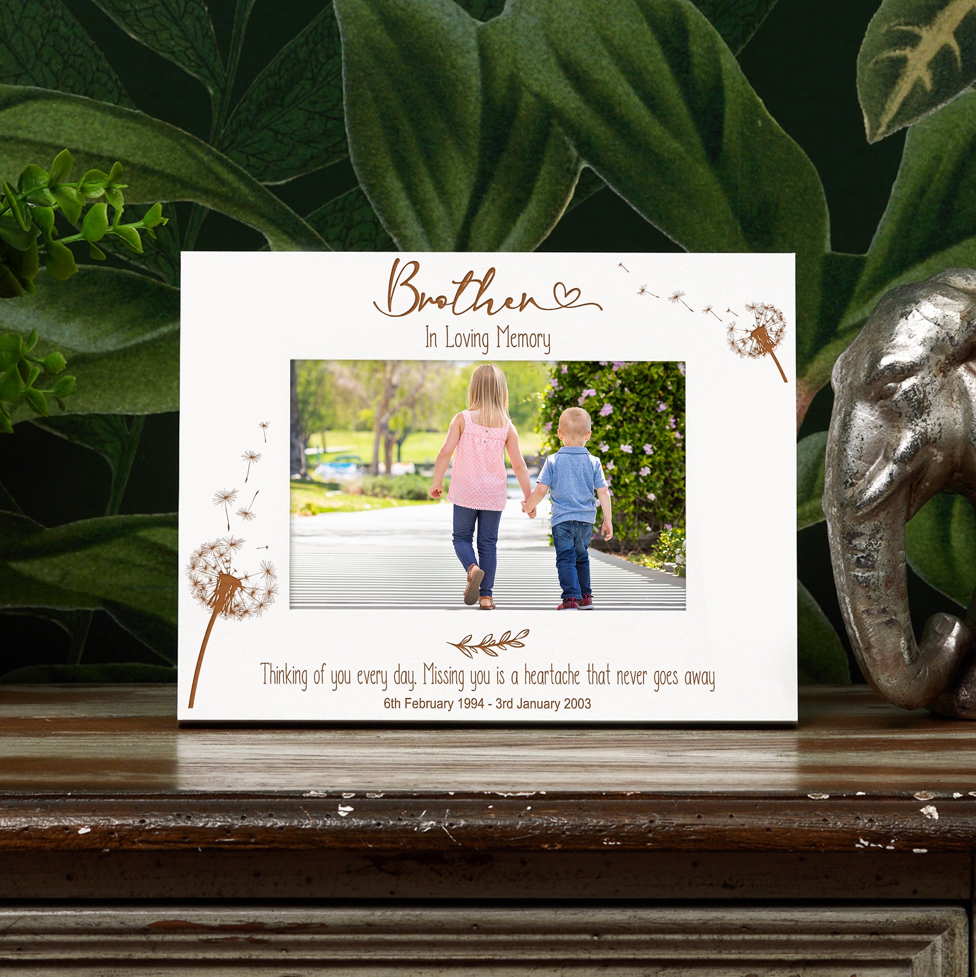Brother Remembrance White Photo Frame Personalised Landscape With Dandelions Family Photo frame ukgiftstoreonline