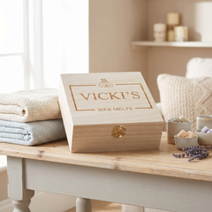 Personalised Wooden Wax Melt Box – Reusable Hinged Gift Box with Clip Closure Keepsake Memory Box ukgiftstoreonline