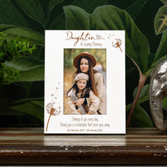 Daughter Remembrance White Photo Frame Personalised Portrait With Dandelions Family Photo frame ukgiftstoreonline