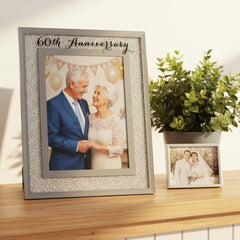 60th Diamond Anniversary Frame – Elegant Crystal Border 5x7 Photo Display Keepsake Anniversary Photo Frame ukgiftstoreonline