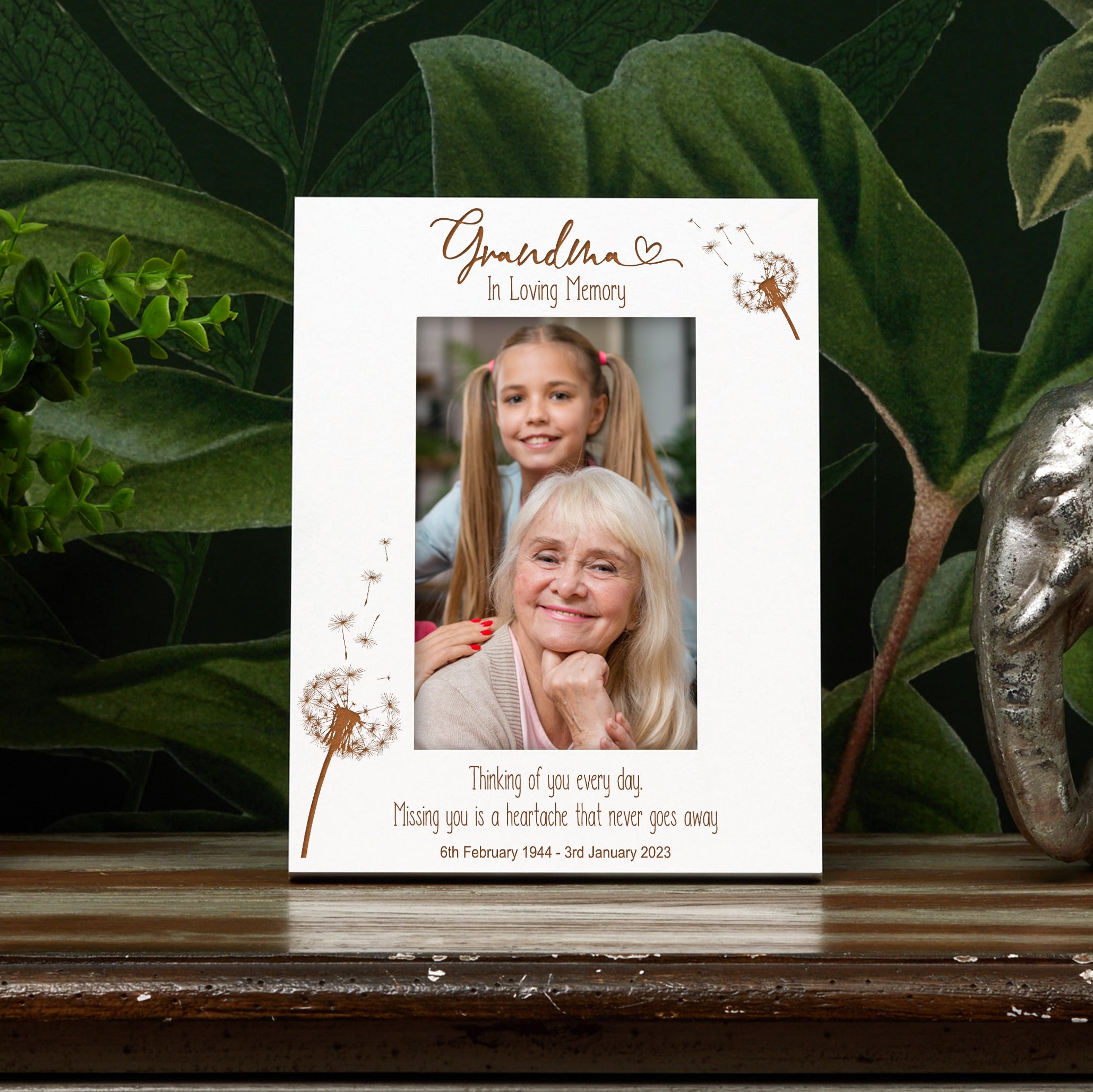 Grandma Remembrance White Photo Frame Personalised Portrait With Dandelions Family Photo frame ukgiftstoreonline