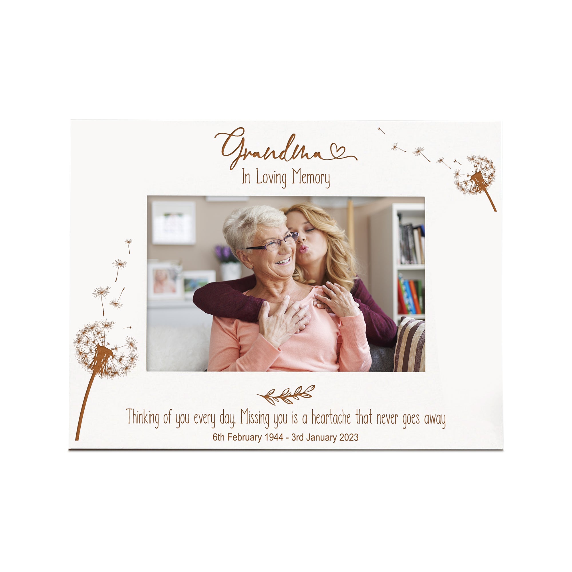 Grandma Remembrance White Photo Frame Personalised Landscape With Dandelions Family Photo frame ukgiftstoreonline