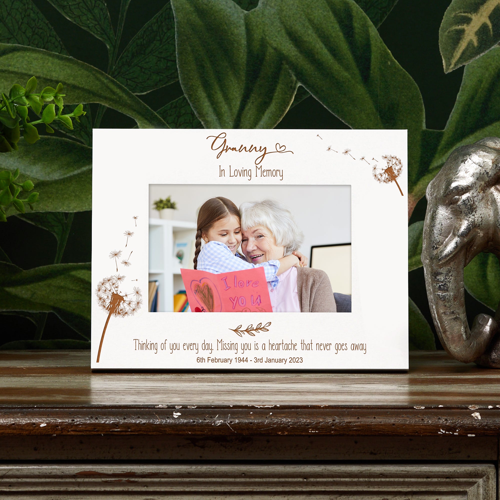 Granny Remembrance White Photo Frame Personalised Landscape With Dandelions Family Photo frame ukgiftstoreonline