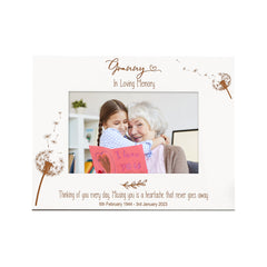 Granny Remembrance White Photo Frame Personalised Landscape With Dandelions Family Photo frame ukgiftstoreonline