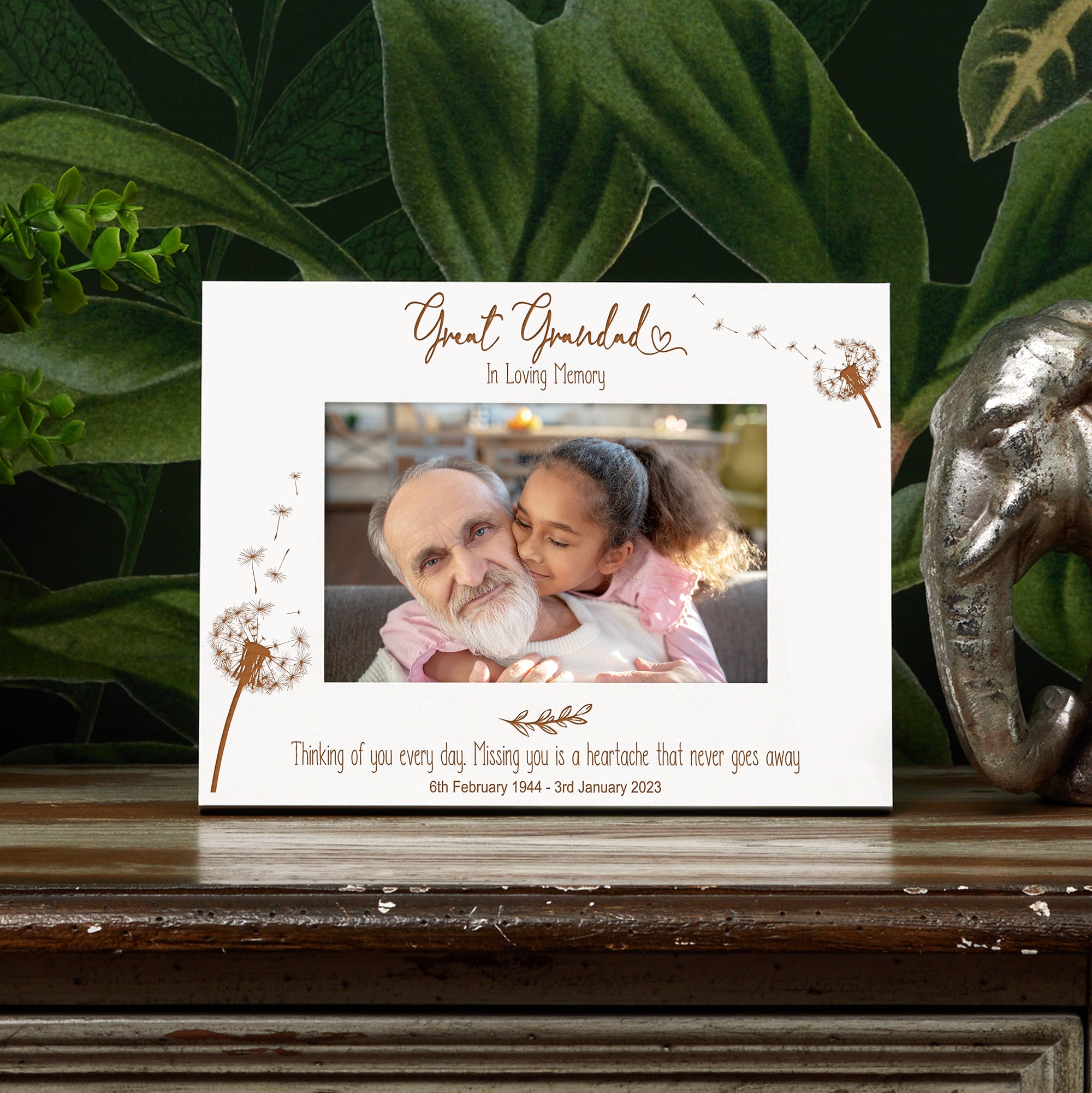 Great Grandad Remembrance White Photo Frame Personalised Landscape With Dandelions Family Photo frame ukgiftstoreonline