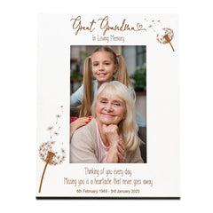 Great Grandma Remembrance White Photo Frame Personalised Portrait With Dandelions Family Photo frame ukgiftstoreonline