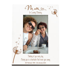 Mum Remembrance White Photo Frame Personalised Portrait With Dandelions