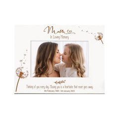 Mum Remembrance White Photo Frame Personalised Landscape With Dandelions