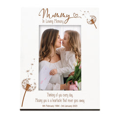 Mummy Remembrance White Photo Frame Personalised Portrait With Dandelions