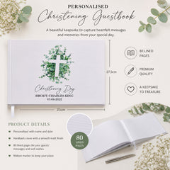 Personalised Christening Guest Book Eucalyptus and Cross Guest Book ukgiftstoreonline