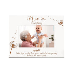 Nan Remembrance White Photo Frame Personalised Landscape With Dandelions Family Photo frame ukgiftstoreonline