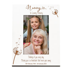 Nanny Remembrance White Photo Frame Personalised Portrait With Dandelions Family Photo frame ukgiftstoreonline