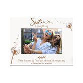 Sister Remembrance White Photo Frame Personalised Landscape With Dandelions Family Photo frame ukgiftstoreonline
