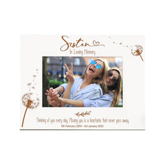 Sister Remembrance White Photo Frame Personalised Landscape With Dandelions Family Photo frame ukgiftstoreonline