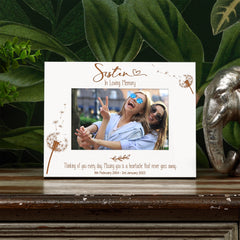 Sister Remembrance White Photo Frame Personalised Landscape With Dandelions Family Photo frame ukgiftstoreonline