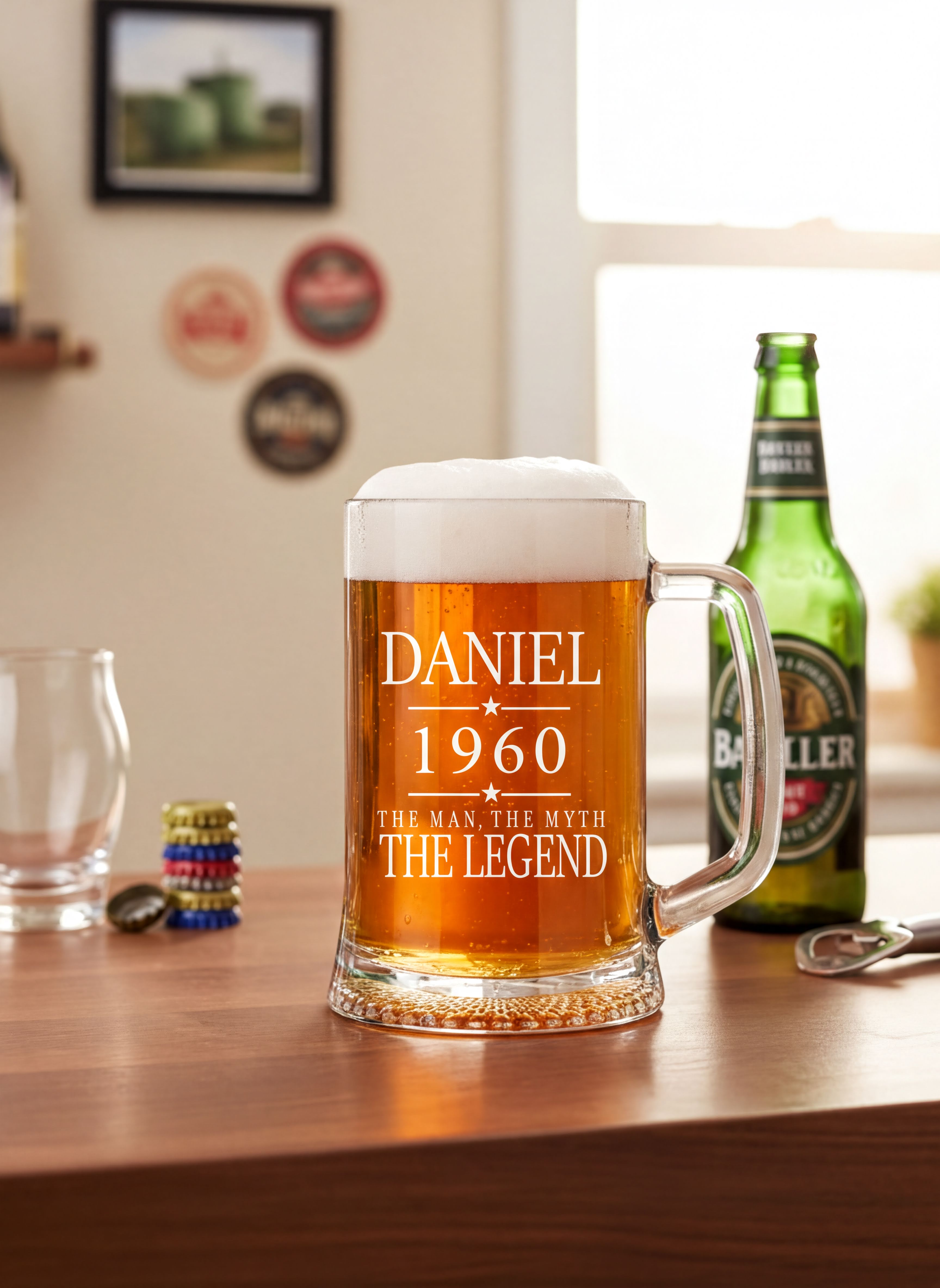 Personalised Beer Tankard – Engraved Man Myth Legend Birthday Gift for Him 20oz Glass personalised beer glass tankard ukgiftstoreonline